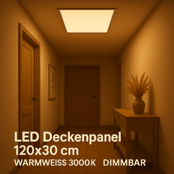 LED Deckenpanel 120x30 cm Warmweiß 3000K Rahmen weiss IP20 230V im Flur