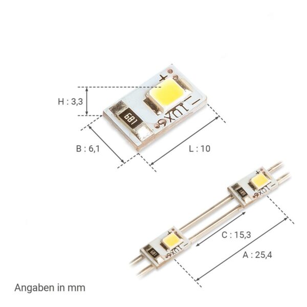 LED Modulkette kaltweiss 5500 Kelvin zum Vergießen SMD2835 2 Chip 12 Volt 0,24W 38LED/m 5 Meter
