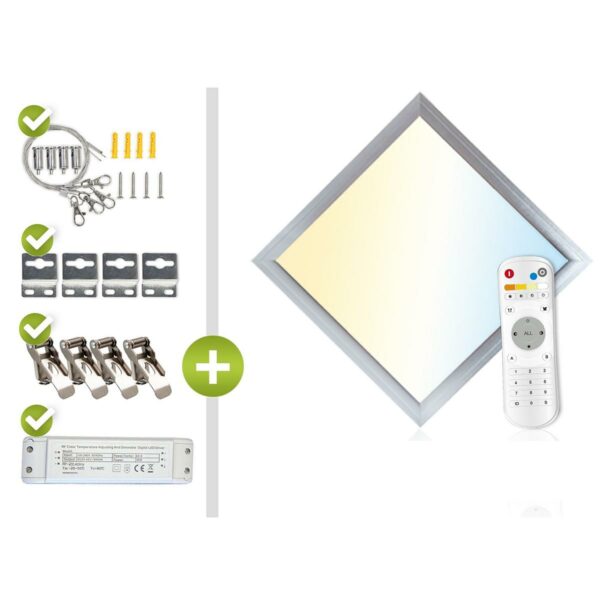 CCT LED Panel 30x30 cm Komplett-Set mit Seilaufhängung | Netzteil | Fernbedienung | Z-Halter