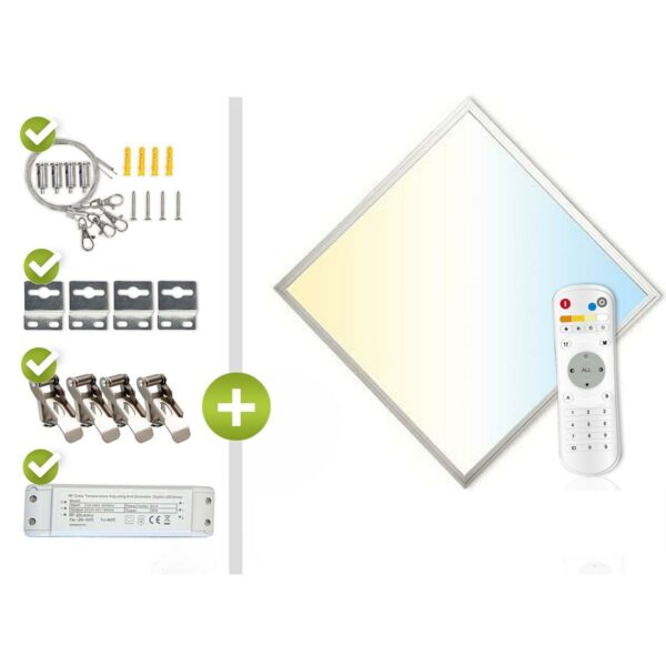 CCT LED Panel 62x62 cm Komplett-Set inkl. Netzteil | Seilaufhängung | Z-Halter und Fernbedienung