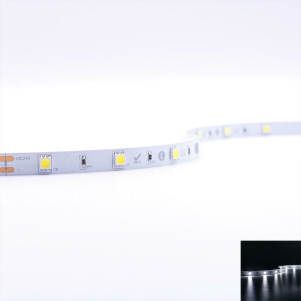 Einfarbiger LED Streifen tageslichtweiss 6000 Kelvin 5 Meter IP20 7,2 Watt 30 LED pro Meter