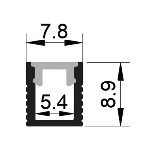 LED Aufbau U-Profil eloxiert 7,8 x 8,9mm opal 200cm
