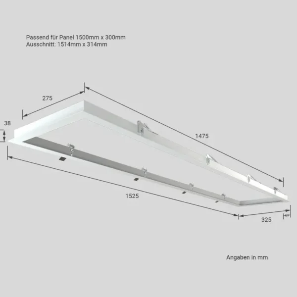 LED Panel Einbaurahmen 150 x 30 cm in weiß
