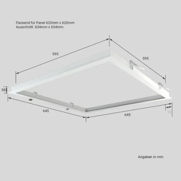 LED Panel Einbaurahmen 62 x 62 cm in weiß