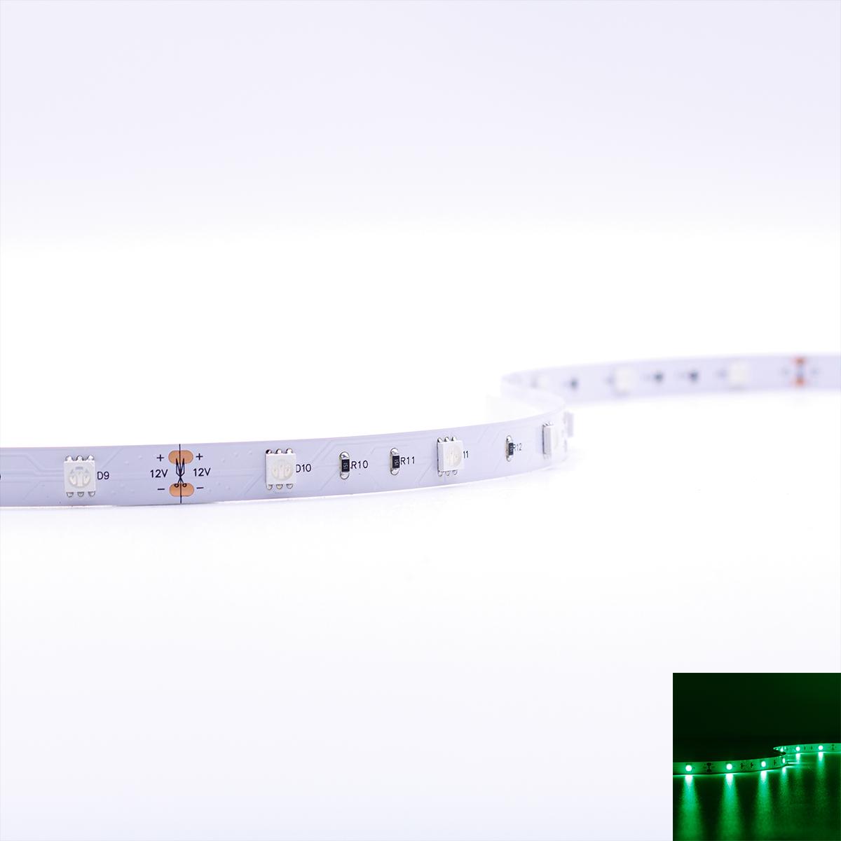 LED Streifen grün, 5 Meter, 12 Volt, 7,2 Watt, 30LED/m, 10 mm breit