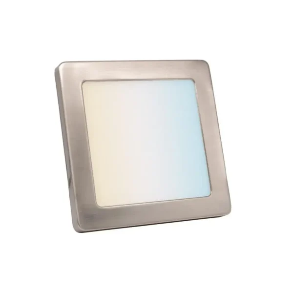 Quadratischer CCT LED Ein-Aufbaustrahler mit Abdeckring in der Farbe silber - grau