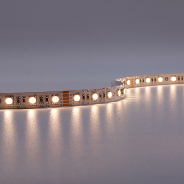 RGBW LED Streifen mit warmweiß 24 Volt 5 Meter 15W/m 60LED/m 12mm Schutzart IP20 für Innenanwendungen