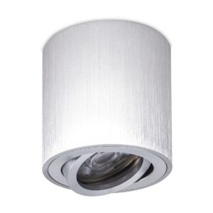 Runder Aufbaustrahler Silber-gebürstet schwenkbar Deckenbeleuchtung LED Leuchtmittel GU10 5 Watt warmweiß 230 Volt 40°