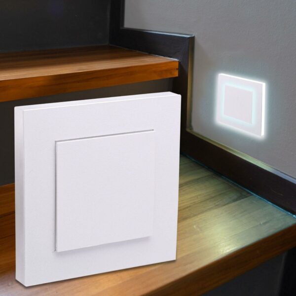 Treppenbeleuchtung LED 230 V für Schalterdosen eckig weiß - Unterteil Lichtfarbe Warmweiß 3000K 1,5W