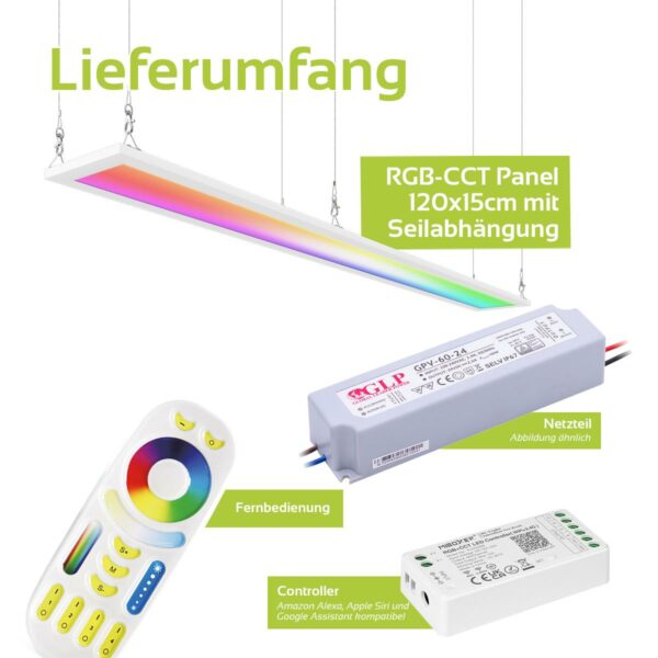 24 Volt RGB+CCT LED Panel 120x15cm weiß zum abhängen