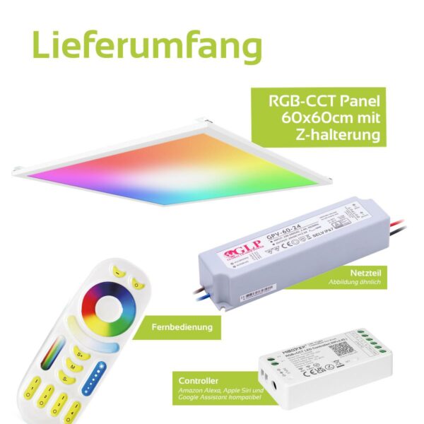 24 Volt RGB+CCT LED Panel Set 60×60 cm in weiß mit Z Halter für Wand oder Deckenmontage
