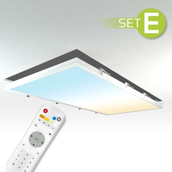 CCT LED Panel Set E | 120x60cm 60W 3000K-6000K Einbaurahmen in weiß mit Netzteil und Fernbedienung