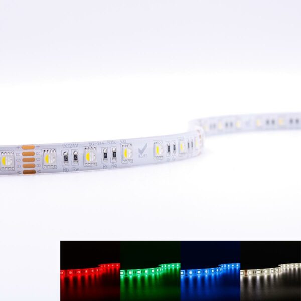 RGBW LED Streifen 5 Meter mit warmweiß 24 Volt 15W/m 60LED/m 12mm Schutzart IP65 für Außenanwendungen