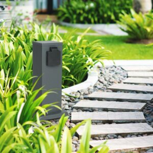 Gartensteckdose 30cm mit 2x Außensteckdosen IP44 - Farbe: anthrazit