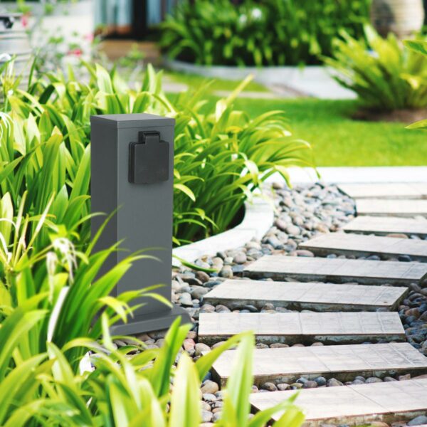 Gartensteckdose 30cm mit 2x Außensteckdosen IP44 - Farbe: anthrazit