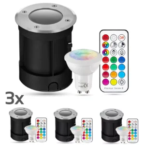 LED Bodeneinbaustrahler Set außen | 230V | RGB + warmweiß | rund | IP67