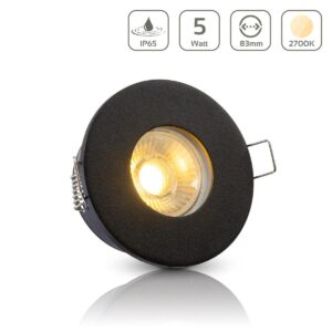 Einbaustrahler GU10 68mm IP65 2700K warmweiß rund LED GU10 5Watt Abdeckring schwarz