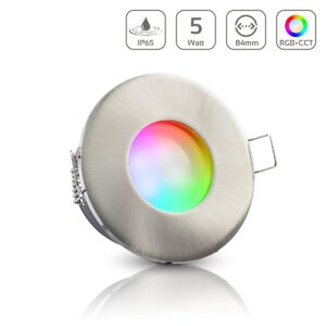 Einbaustrahler GU10 68mm IP65 RGB+CCT Farbwechsel rund LED GU10 5Watt Abdeckring: Edelstahl