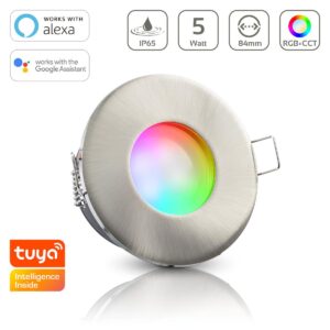 Einbaustrahler GU10 68mm IP65 RGB+CCT Smart Farbwechsel rund LED GU10 5Watt Abdeckring: Edelstahl