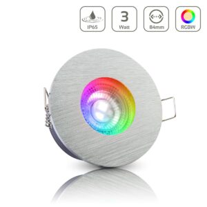 Einbaustrahler GU10 68mm IP65 RGBW Farbwechsel rund LED GU10 3Watt Abdeckring Alu-gebürstet