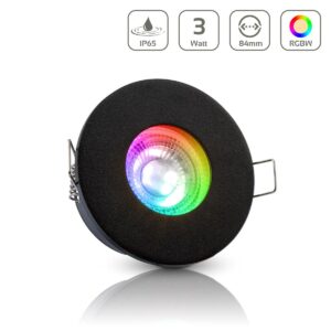 Einbaustrahler GU10 68mm IP65 RGBW Farbwechsel rund LED GU10 3Watt Abdeckring Schwarz