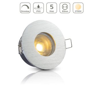 Einbaustrahler GU10 68mm IP65 dimmbar 2700K warmweiß rund LED GU10 5Watt Abdeckring: Alu-gebürstet