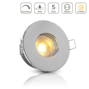 Einbaustrahler GU10 68mm IP65 dimmbar 2700K warmweiß rund LED GU10 5Watt Abdeckring: chrom