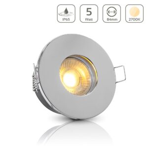 Einbaustrahler GU10 68mm IP65 dimmbar 2700K warmweiß rund LED GU10 5Watt Abdeckring chrom