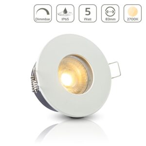 Einbaustrahler GU10 68mm IP65 dimmbar 2700K warmweiß rund LED GU10 5Watt Abdeckring: weiß