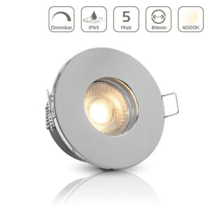 Einbaustrahler GU10 68mm IP65 dimmbar 4000K neutralweiß rund LED GU10 5Watt Abdeckring: chrom