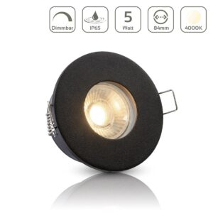 Einbaustrahler GU10 68mm IP65 dimmbar 4000K neutralweiß rund LED GU10 5Watt Abdeckring: schwarz