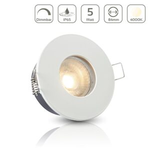 Einbaustrahler GU10 68mm IP65 dimmbar 4000K neutralweiß rund LED GU10 5Watt Abdeckring: weiß