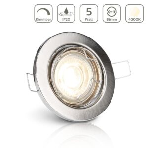 LED Einbaustrahler 230V ohne Trafo | Dimmbar | Neutralweiß 4000K | Rund | Edelstahl-gebürstet | Schwenkbar