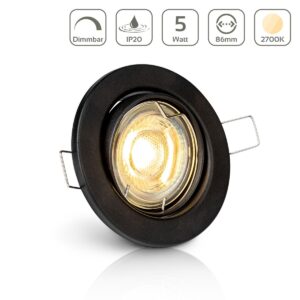 LED Einbaustrahler 230V ohne Trafo | Dimmbar | Warmweiß 2700K | Rund | Schwarz | Schwenkbar