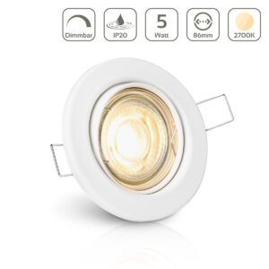 LED Einbaustrahler 230V ohne Trafo | Dimmbar | Warmweiß 2700K | Rund | Weiß | Schwenkbar