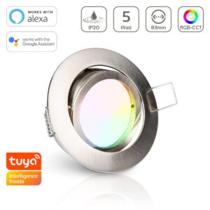 LED Einbaustrahler 230V ohne Trafo | RGB+CCT | rund | Edelstahl-gebürstet | schwenkbar | Smart Tuya