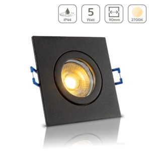 LED Einbaustrahler für Bad & Feuchträume | IP44 | 2700K warmweiß | Schwarz | Eckig | GU10