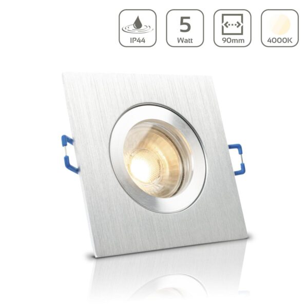 LED Einbaustrahler für Bad & Feuchträume | IP44 | 4000K neutralweiß | Eckig | Alu-gebürstet | GU10