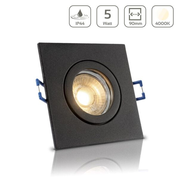 LED Einbaustrahler für Bad & Feuchträume IP44 4000K neutralweiß Eckig Schwarz GU10