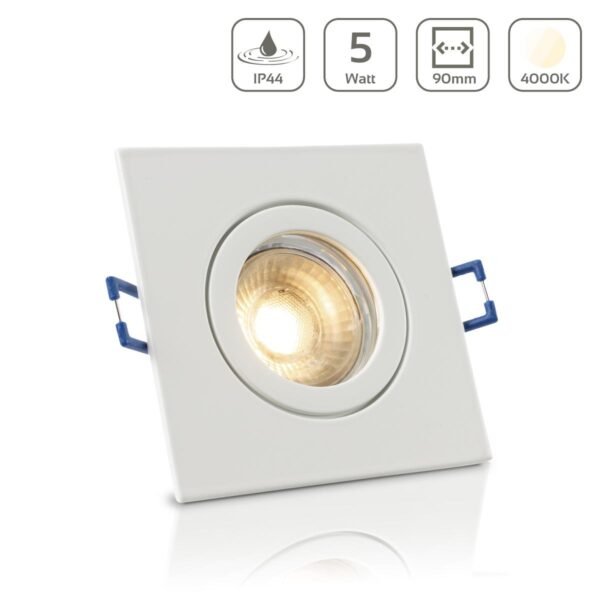 LED Einbaustrahler für Bad & Feuchträume IP44 4000K neutralweiß Eckig Weiß GU10
