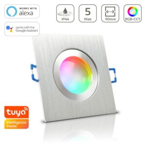 LED Einbaustrahler für Bad & Feuchträume IP44 RGB+CCT einstellbare Lichtfarben Eckig Alu-gebürstet GU10 Smart Tuya