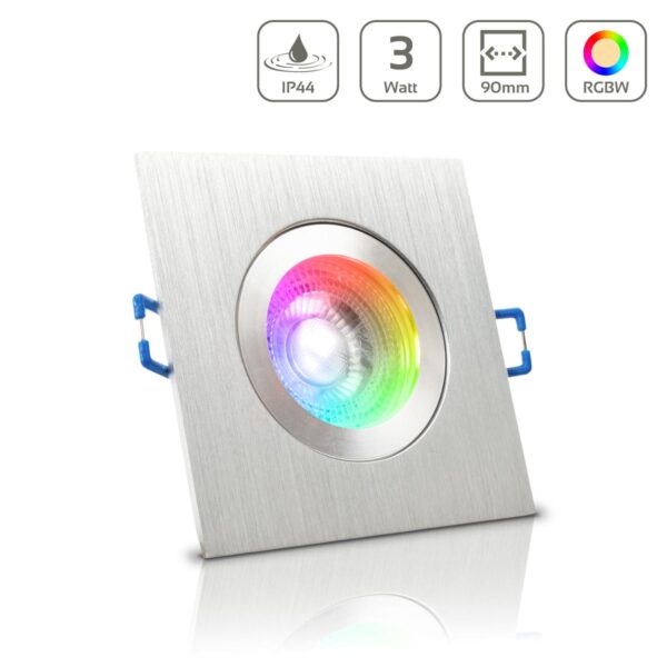 LED Einbaustrahler für Bad & Feuchträume IP44 RGBW einstellbare Lichtfarben eckig Alu gebürstet GU10