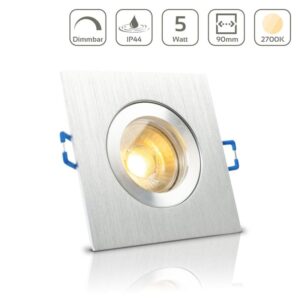 LED Einbaustrahler für Bad & Feuchträume dimmbar – Alu-gebürstet | IP44 | 2700K warmweiß | Eckig | GU10