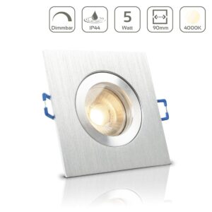LED Einbaustrahler für Bad & Feuchträume dimmbar – Alu-gebürstet | IP44 | 4000K neutralweiß | Eckig | GU10