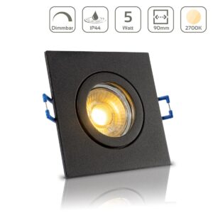 LED Einbaustrahler für Bad & Feuchträume dimmbar – Schwarz | IP44 | 2700K warmweiß | Eckig | GU10