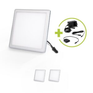 Mini LED Panel 100x100 mm | LED Mini Panel eckig 3W 12V IP20 | Warmweiß 3000K | 3er Set