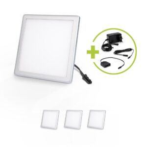 Mini LED Panel 100x100 mm | LED Mini Panel eckig 3W 12V IP20 | Warmweiß 3000K | 4er Set