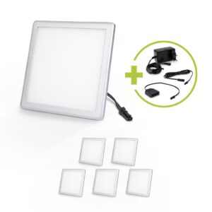 Mini LED Panel 100x100 mm | LED Mini Panel eckig 3W 12V IP20 | Warmweiß 3000K | 6er Set
