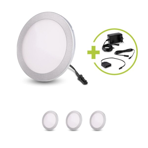 Mini LED Panel rund 3W | 12V | IP20 | Warmweiß 3000K | Ø100mm | Anzahl: 4x