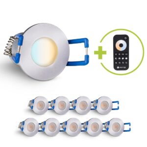 LED Mini Einbaustrahler 3W dimmbar CCT 2700K-6500K IP65 – Silber (10er-Set)
